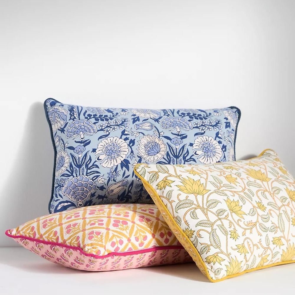 Anthropologie Cotton Mix Floral Print Pillow